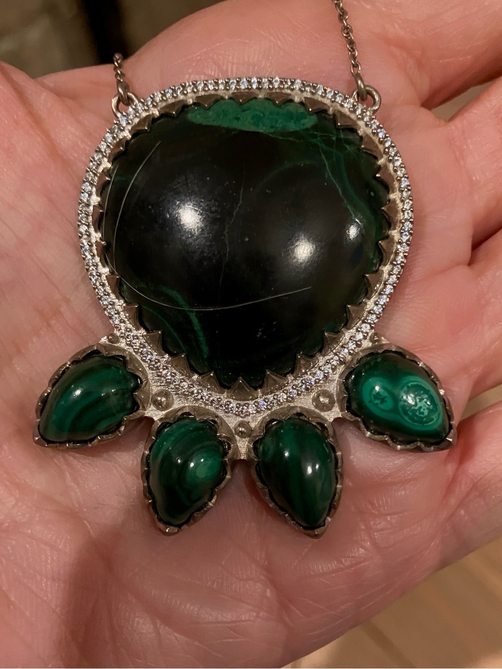 Green Malachite Statement Pendant Necklace - Women Jewelry